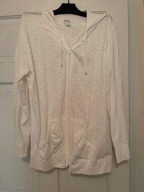 White Zip-Up Hooded Lightweight Jacket